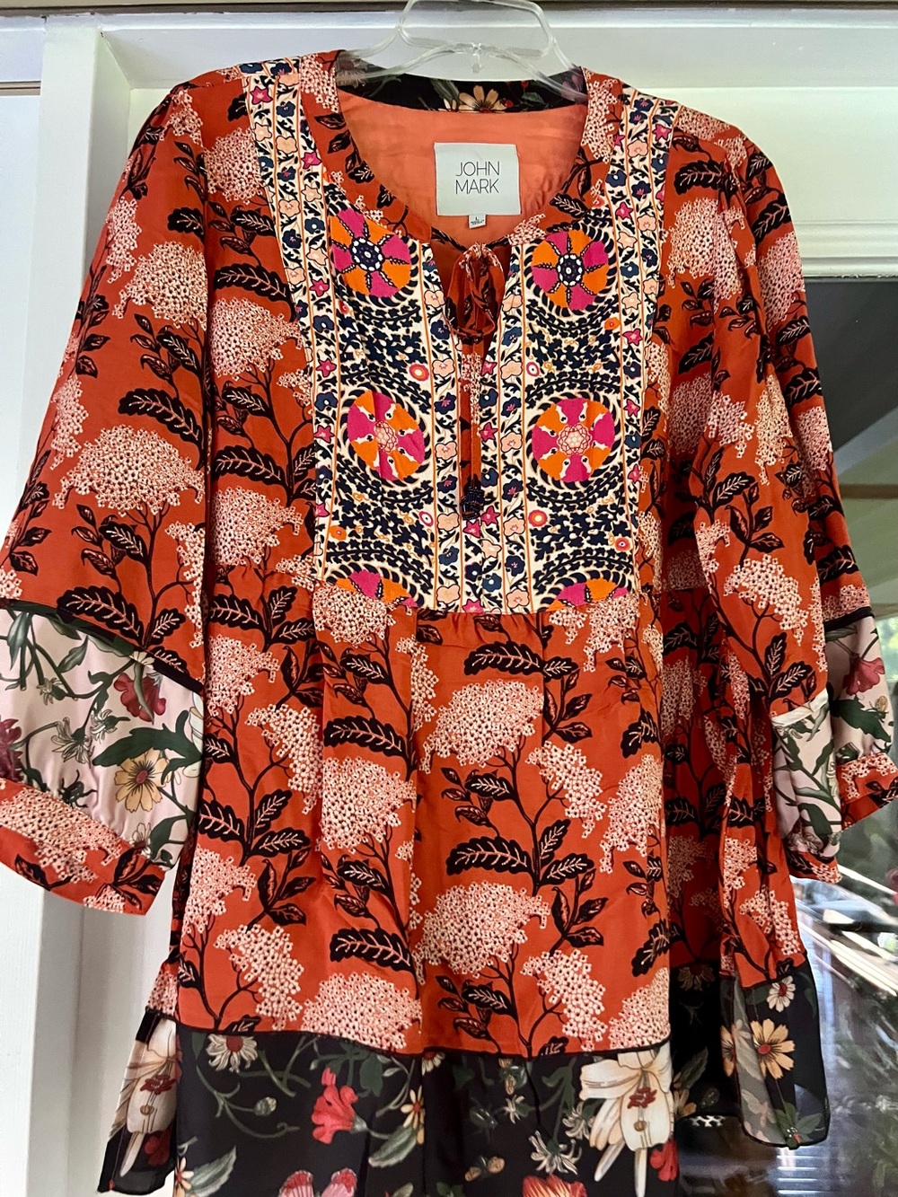 John Mark Burnt Orange Floral Embroidered Boho Tunic
